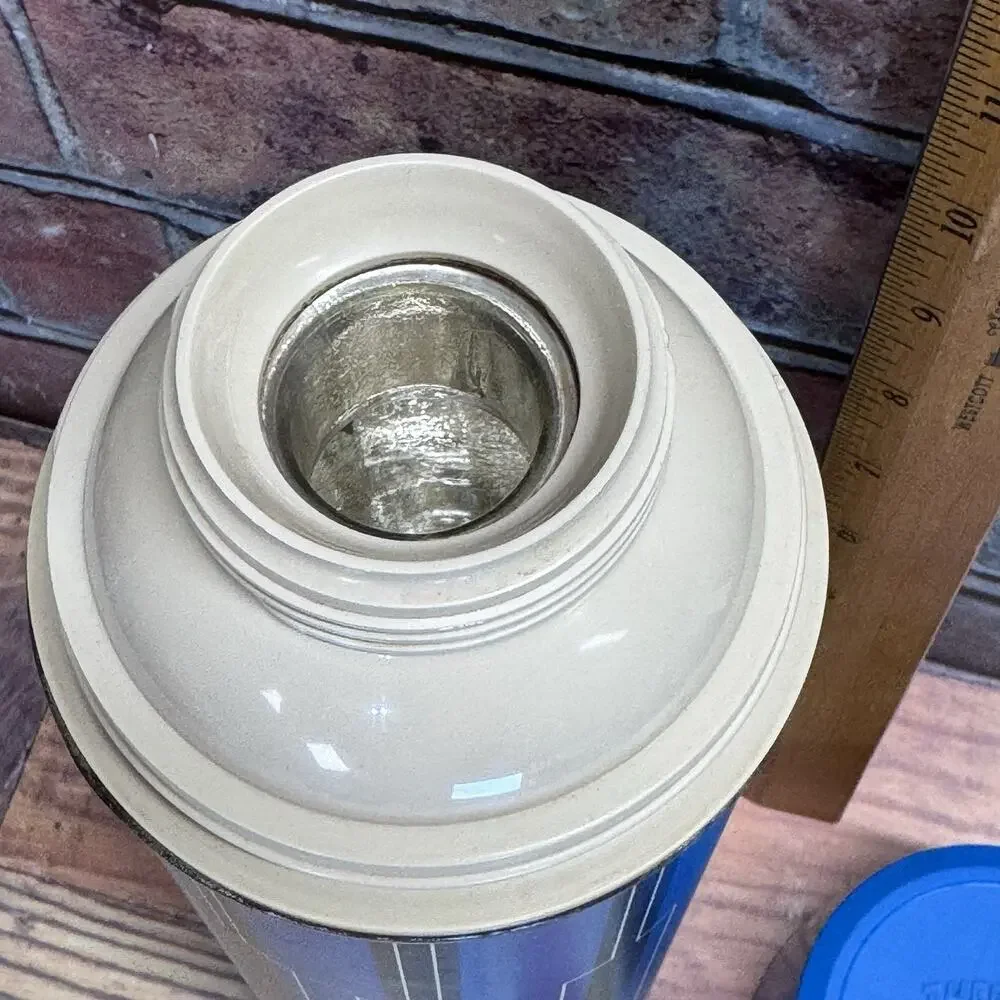 Vintage 70s King Seeley Thermos Blue and Black Hot Cold Vacuum‎ Bottle Cup PROP